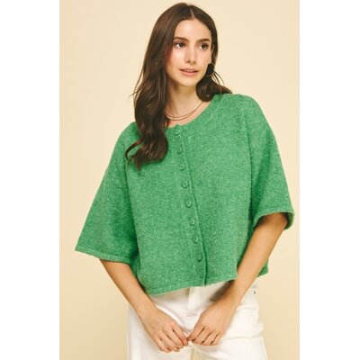 Pinch Button Down Short Sleeve Sweater