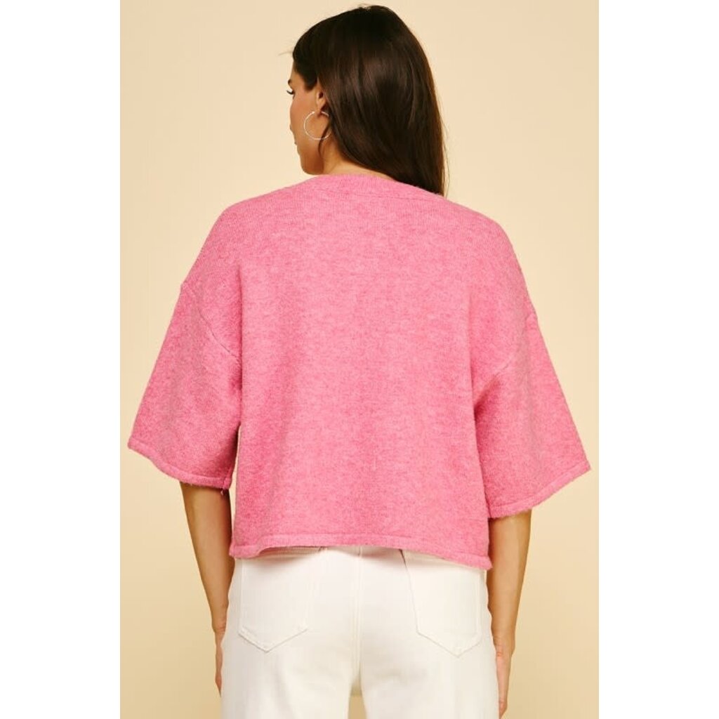 Pinch Pinch Button Down Short Sleeve Sweater