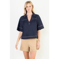 THML THML Short Sleeve Denim V-Neck Top