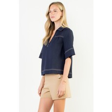 THML THML Short Sleeve Denim V-Neck Top