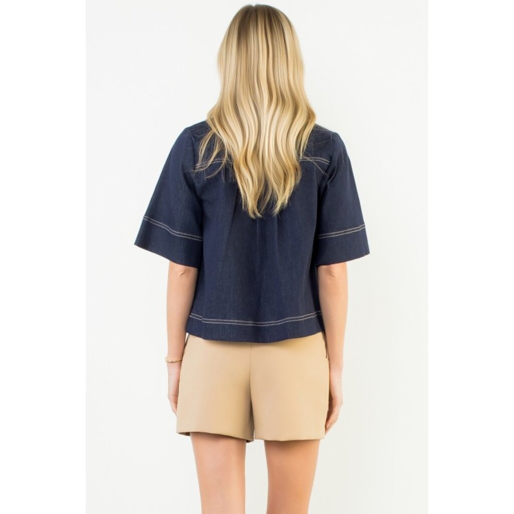 THML THML Short Sleeve Denim V-Neck Top