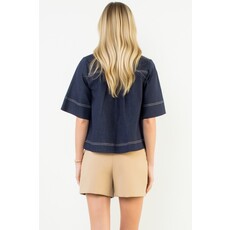 THML THML Short Sleeve Denim V-Neck Top