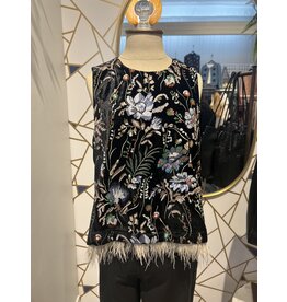 THML Sleeveless Floral Embroidery Feathery Hem Top