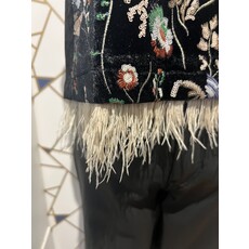 THML THML Sleeveless Floral Embroidery Feathery Hem Top