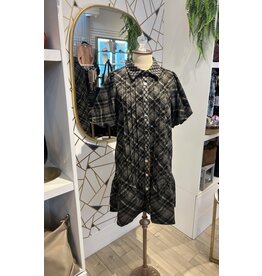 THML Puff Sleeve Plaid Suede Dress
