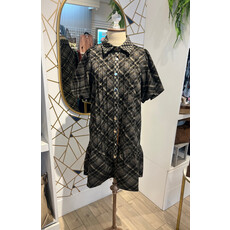 THML THML Puff Sleeve Plaid Suede Dress
