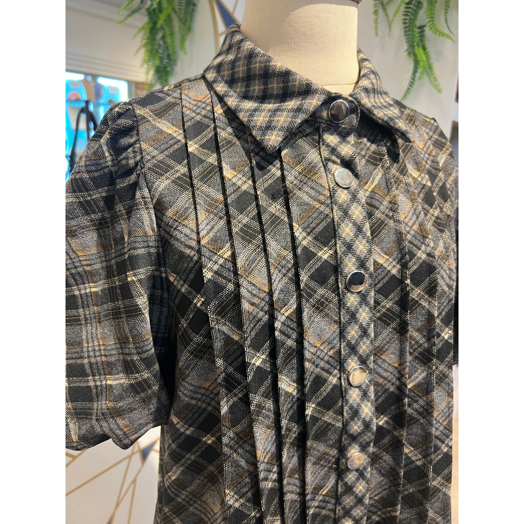 THML THML Puff Sleeve Plaid Suede Dress