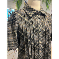 THML THML Puff Sleeve Plaid Suede Dress