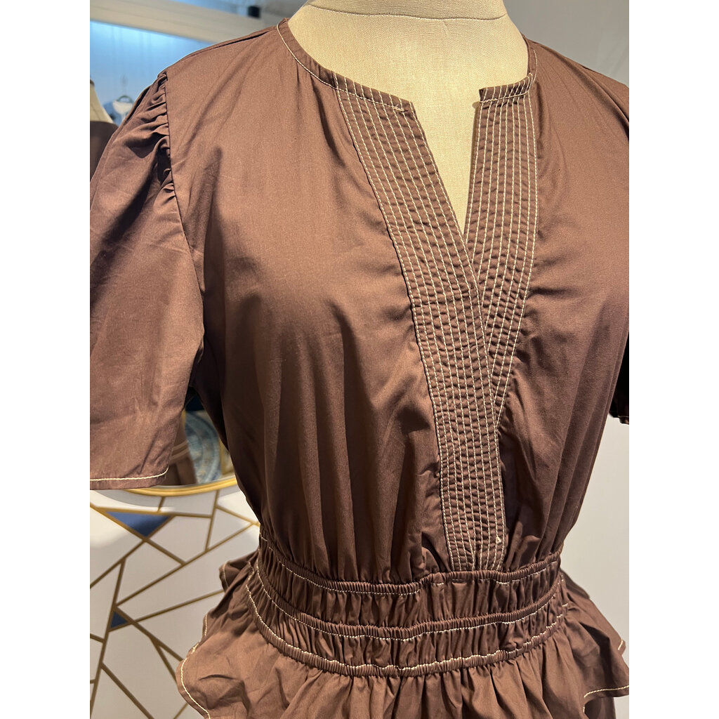 THML THML Short Sleeve V-Neck Tiered Midi Dress