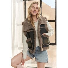 Adora Adora Knit Henley Denim Faux Fur Lined Jacket