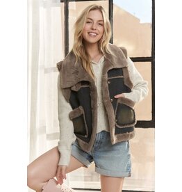 Adora Knit Henley Denim Faux Fur Lined Jacket