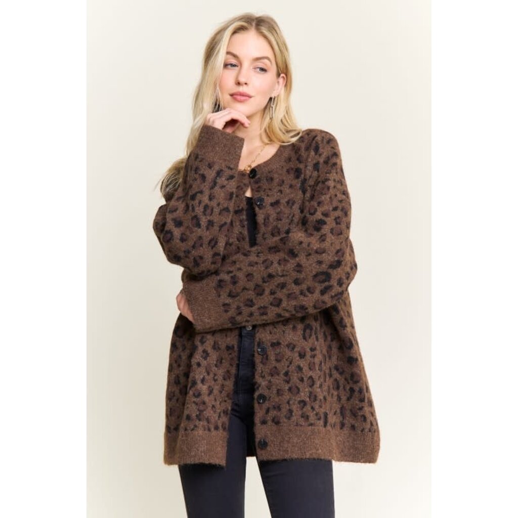 Adora Adora Leopard Print Brushed Button Up Cardigan
