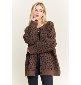 Adora Leopard Print Brushed Button Up Cardigan