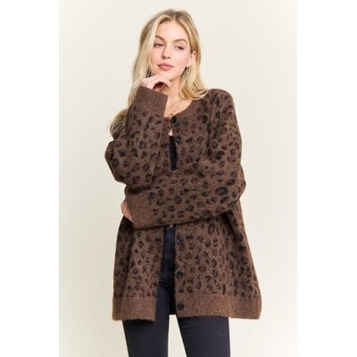Adora Leopard Print Brushed Button Up Cardigan