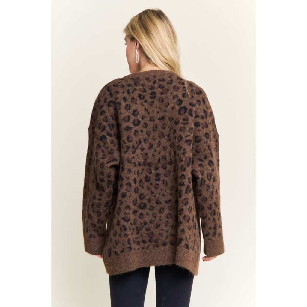 Adora Adora Leopard Print Brushed Button Up Cardigan