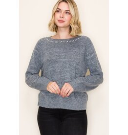 Staccato Pearl Trim Pullover Sweater