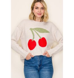 Staccato Cherry Jacquard Pullover Sweater
