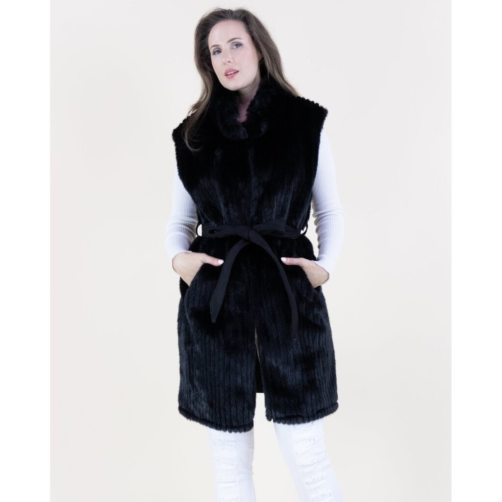 Original USA Original USA Vertical Ribbed Faux Fur Belted Vest
