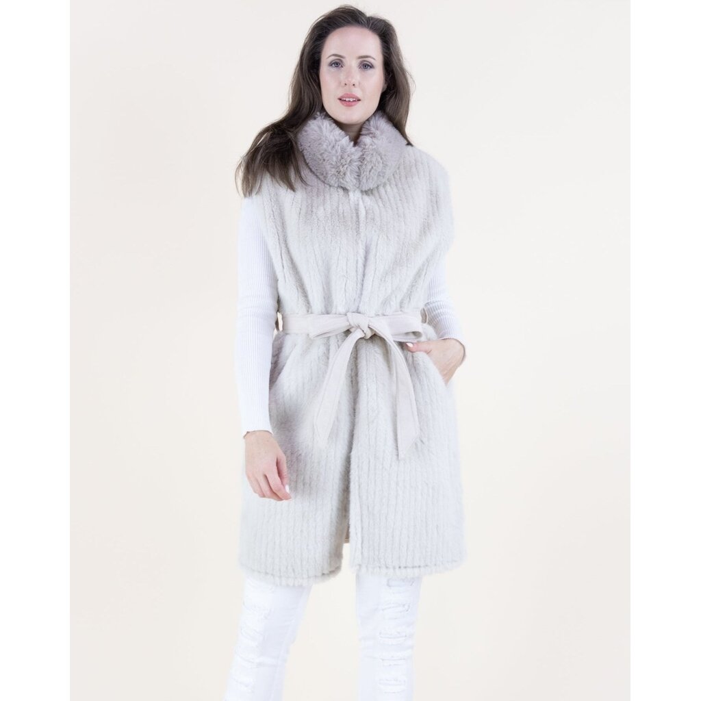 Original USA Original USA Vertical Ribbed Faux Fur Belted Vest