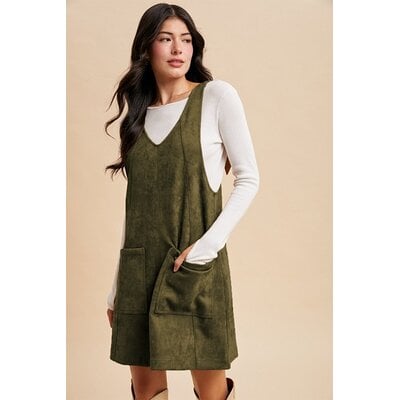 Anniewear Stretch Suede Overall Mini Dress