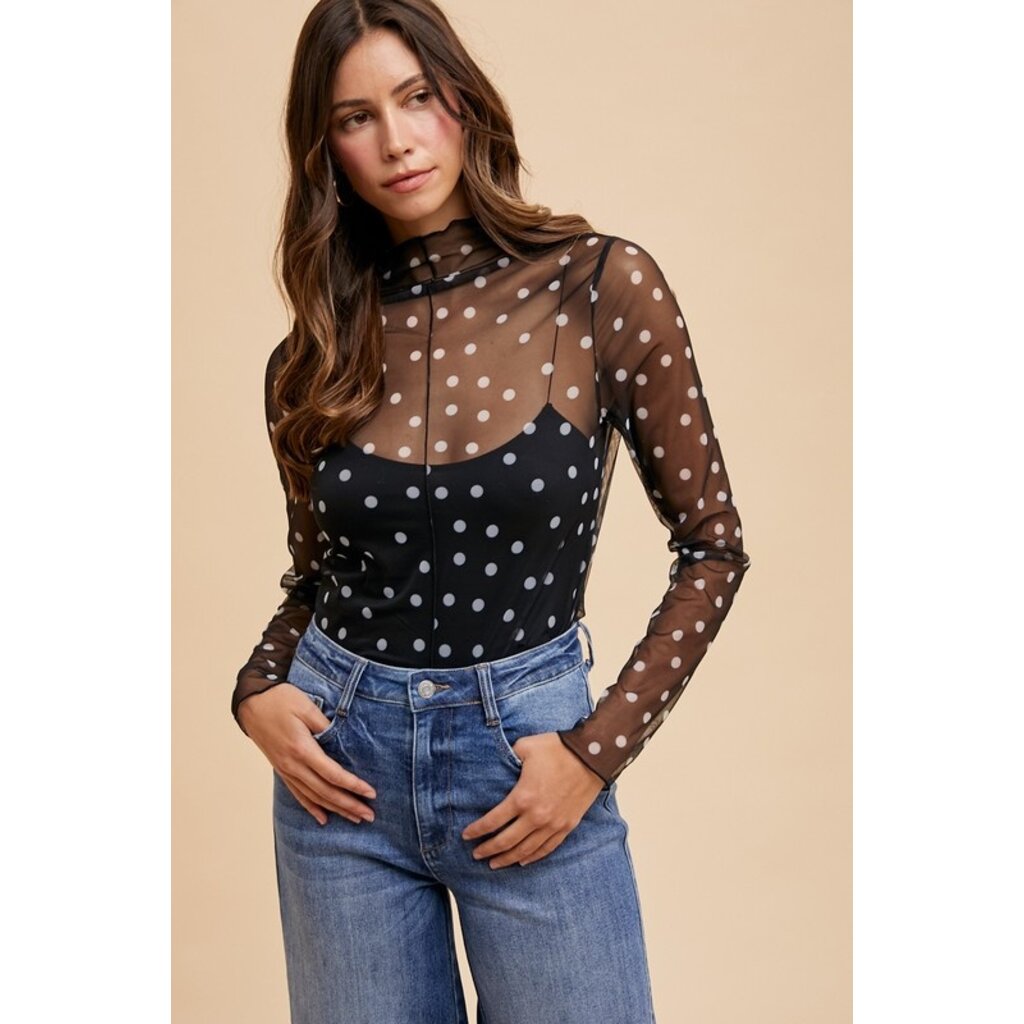 Anniewear Anniewear Polka Dot Stretch Mesh Top