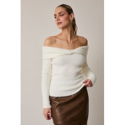 Sunday Edition Off Shoulder Fuzzy Sweater