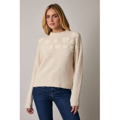 Sunday Edition Mock Neck Flower Embroidered Sweater