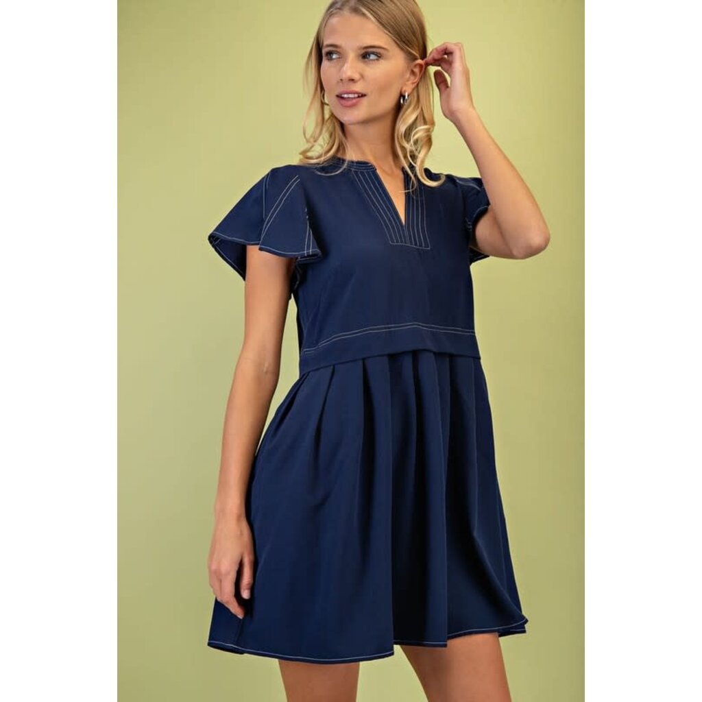 Gigio Gigio Soft Pleated Flutter Sleeve Dress