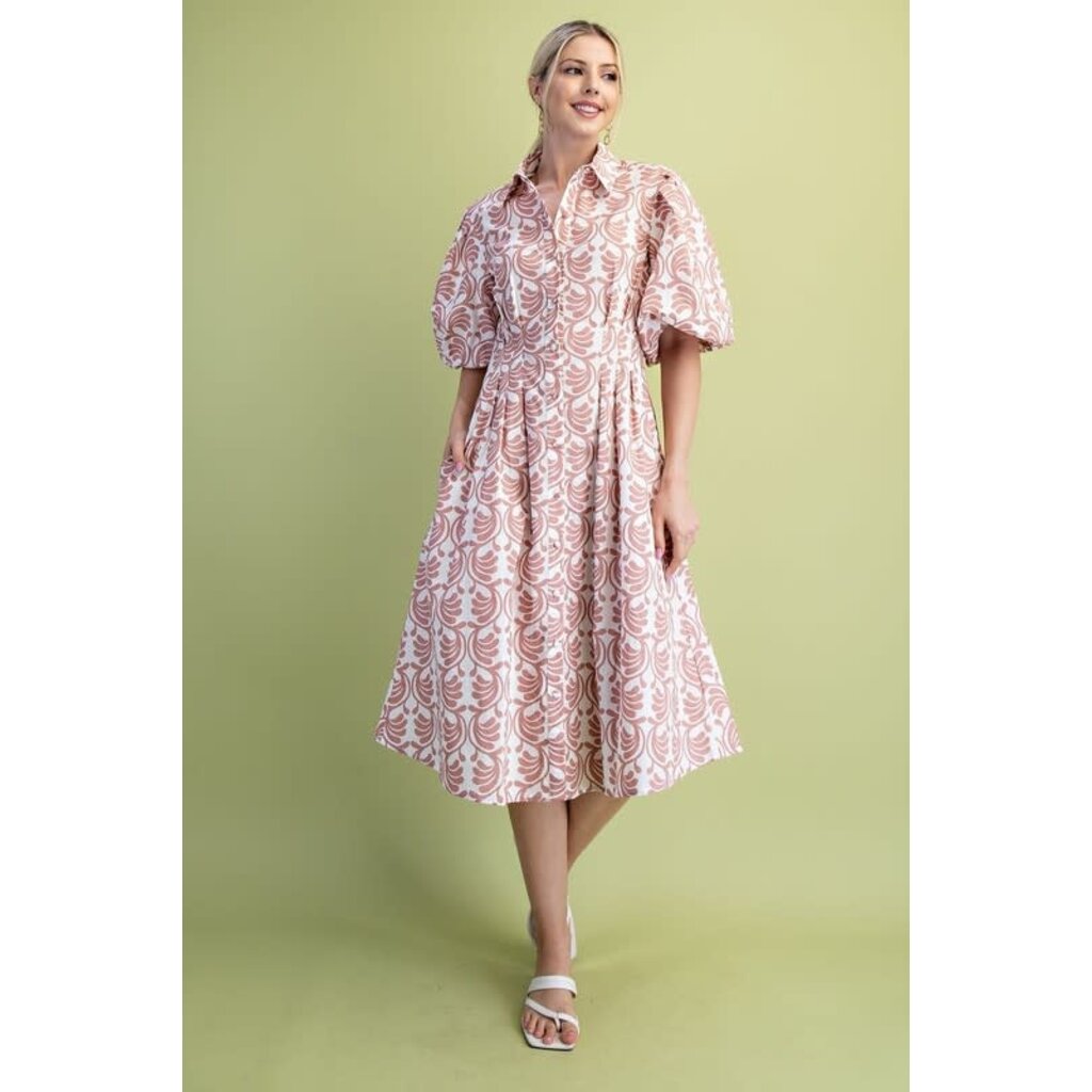 Gigio Gigio Balloon Sleeve Midi Shirt Dress