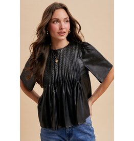 Anniewear Leather Pin Tuck Blouse