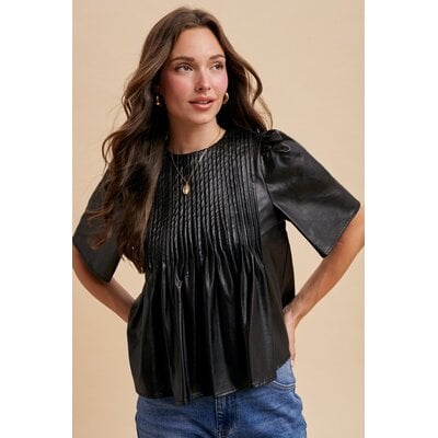 Anniewear Leather Pin Tuck Blouse