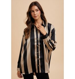 Anniewear Wide Striped Satin Woven Blouse