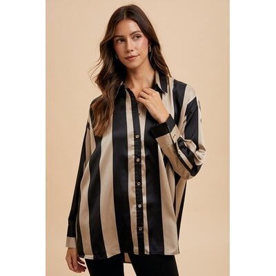 Anniewear Wide Striped Satin Woven Blouse
