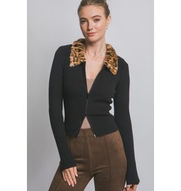 Love Tree Leopard Fur Collar Cardigan