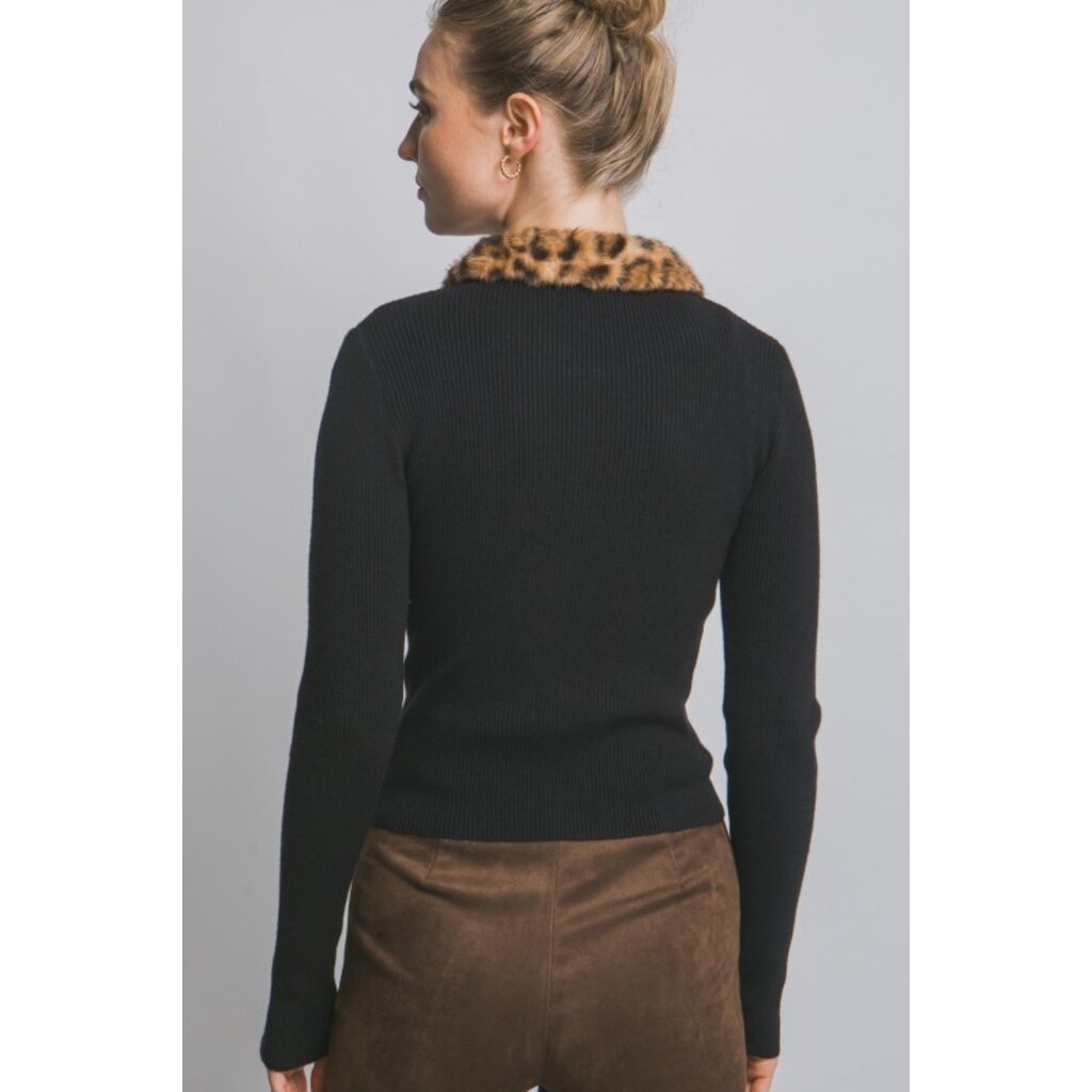 Love Tree Love Tree Leopard Fur Collar Cardigan