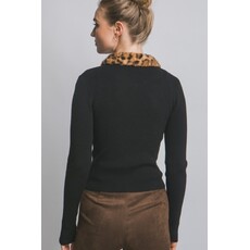 Love Tree Love Tree Leopard Fur Collar Cardigan