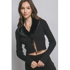 Love Tree Love Tree Faux Fur Collar Cardigan