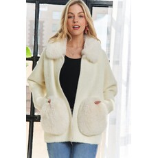 Adora Adora Faux Fur Accent Zip Up Sweater Coat