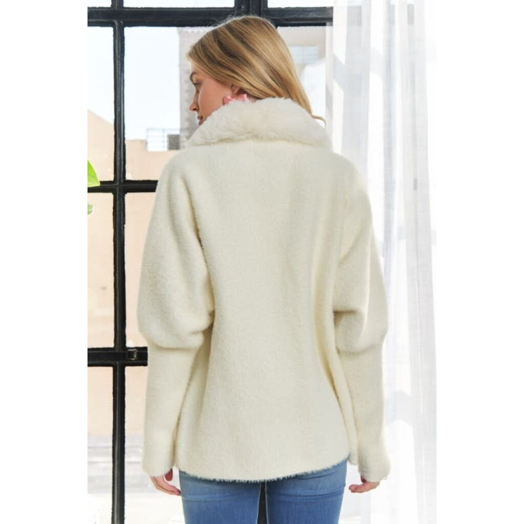 Adora Adora Faux Fur Accent Zip Up Sweater Coat
