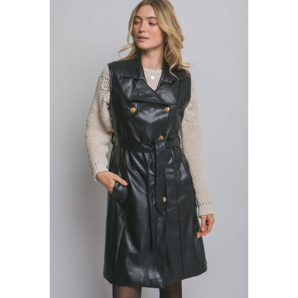 Love Tree Love Tree Faux Leather Belted Coat