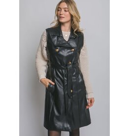 Love Tree Faux Leather Belted Coat