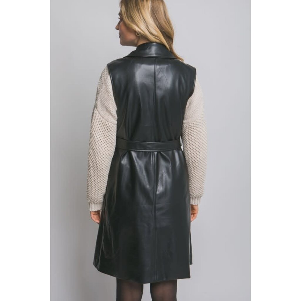 Love Tree Love Tree Faux Leather Belted Coat