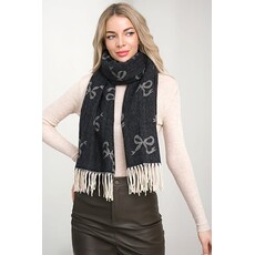 Wona Wona Bow Pattern Fringe Scarf