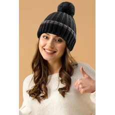 Wona Wona Ribbed Knit Pom Pom Beanie Hat