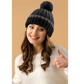 Wona Ribbed Knit Pom Pom Beanie Hat