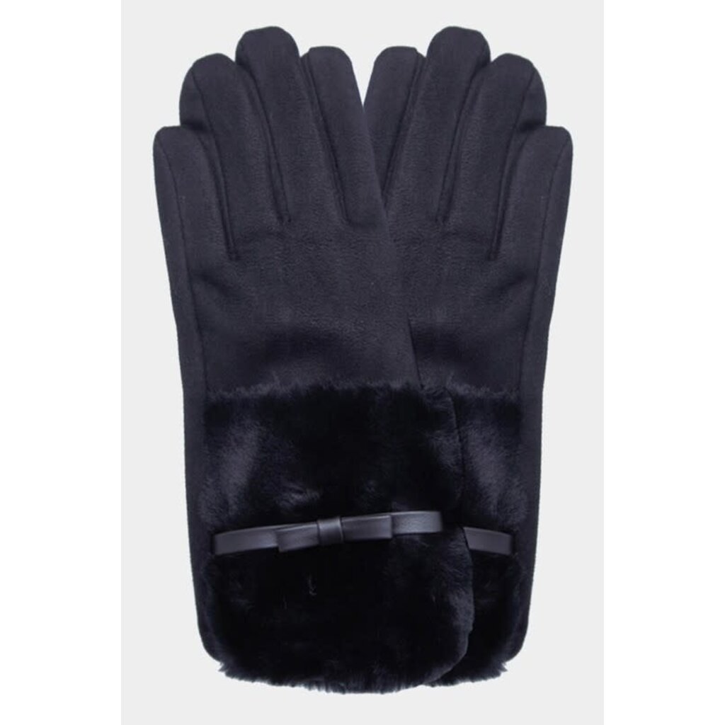 Wona Wona Bow Fuzzy Fur Collar Suede Smart Touch Gloves
