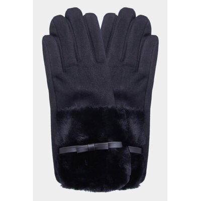 Wona Bow Fuzzy Fur Collar Suede Smart Touch Gloves