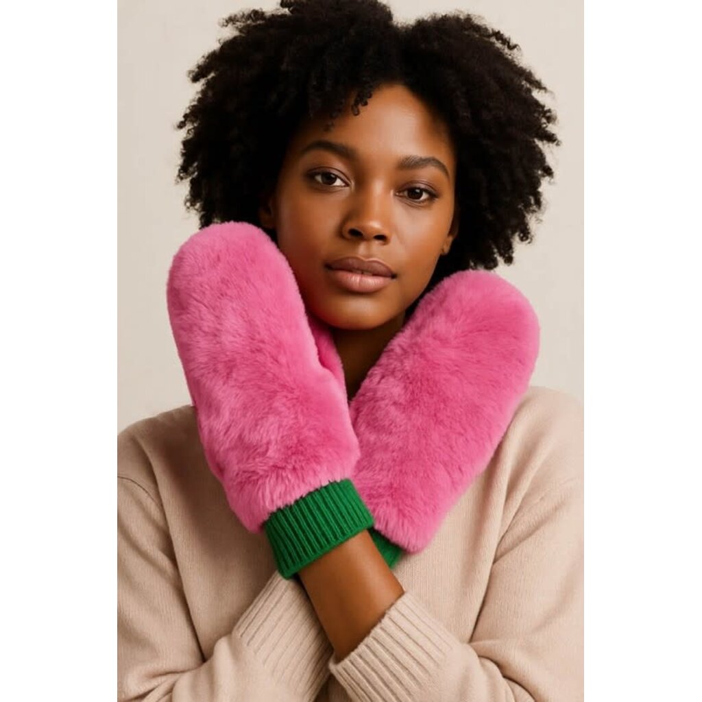 Wona Wona Solid Faux Fur Open Up Mitten Gloves