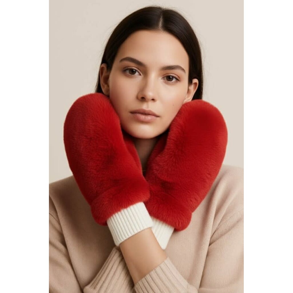 Wona Wona Solid Faux Fur Open Up Mitten Gloves