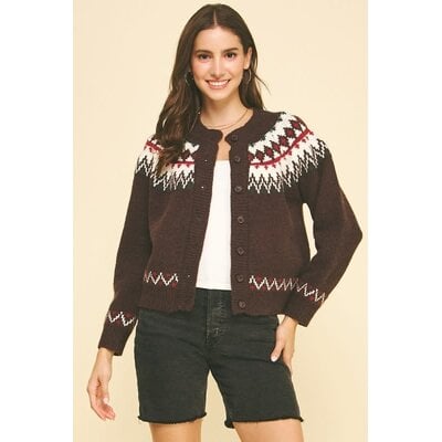 Pinch Nordic Pattern Button Down Cardigan